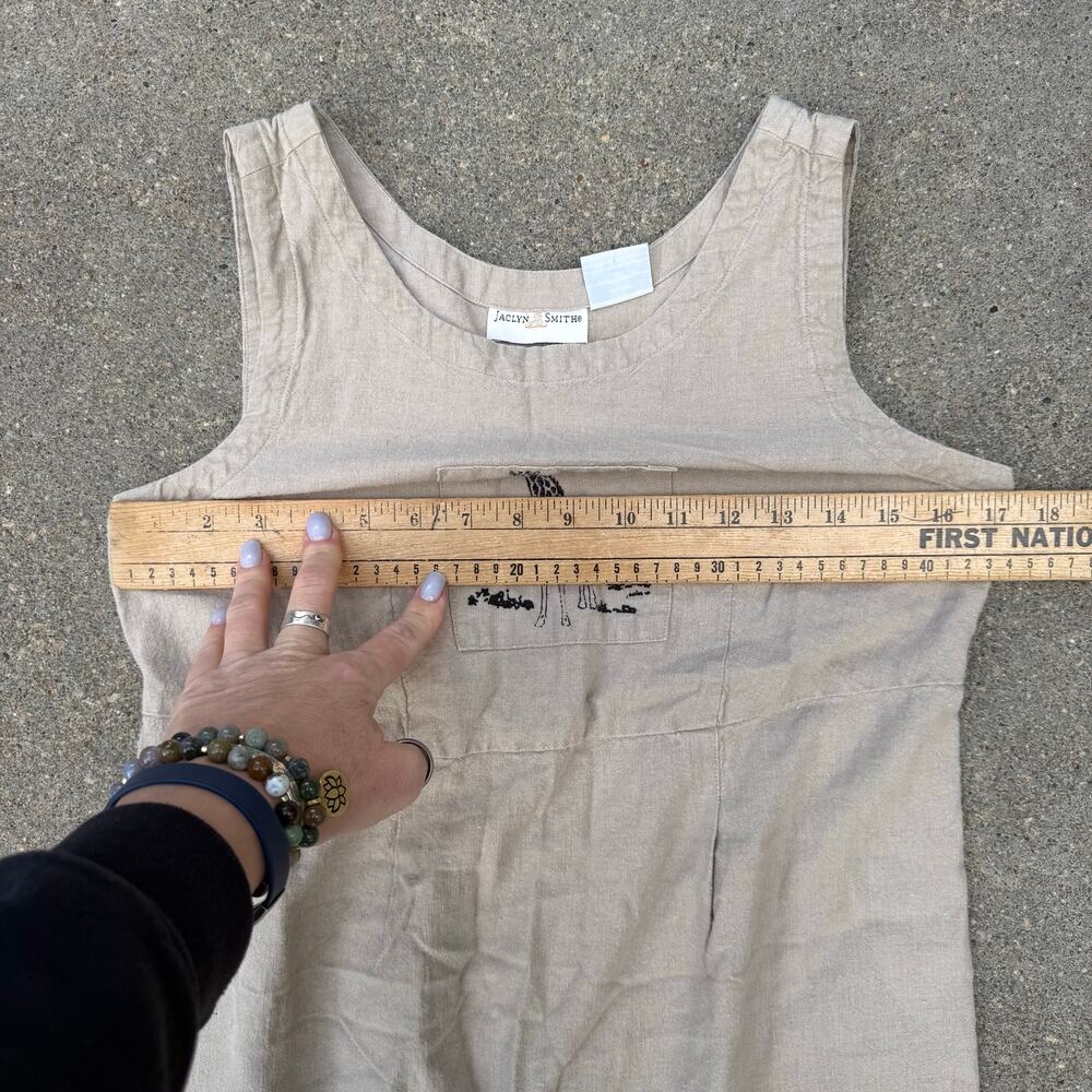 Vintage 90s Jaclyn Smith Giraffe Safari Africa Linen Blend Tank Dress Size SMALL - Picture 4 of 10